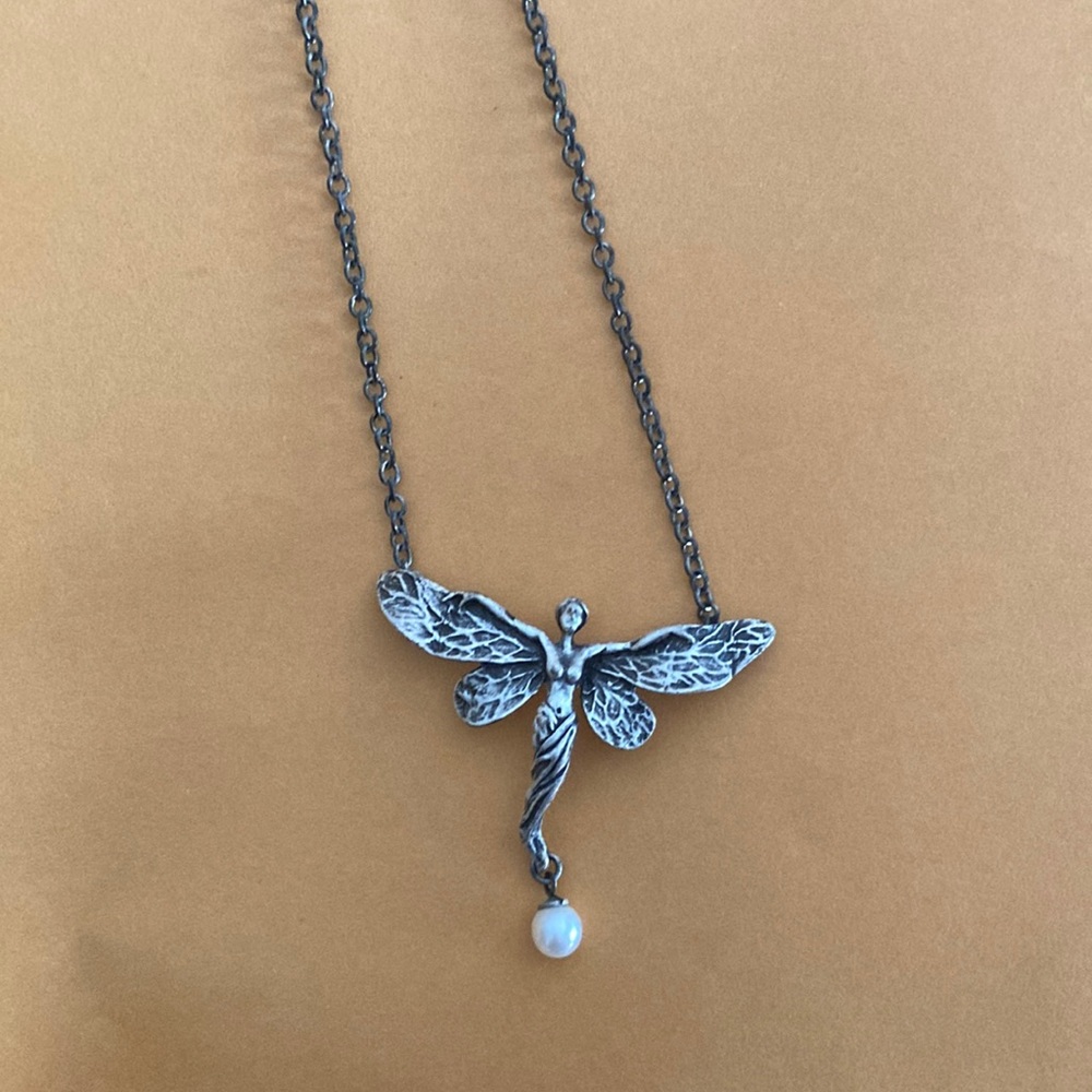 Rise Above Necklace, 24” chain w/2” extender, white pearl. SP